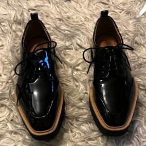Zara Trafaluc black patten leather platform shoes